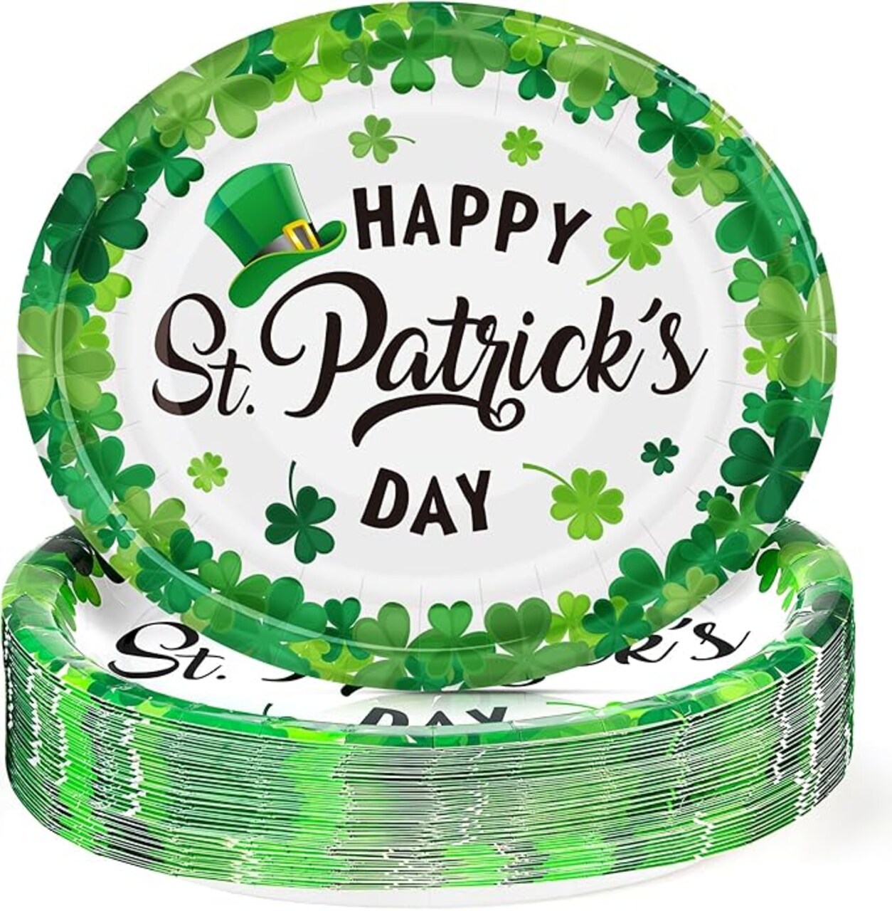 50Pcs St Patricks Day Plates, Large Oval Paper Plates, 10" X 12.5" Disposable Green Irish Lucky Shamrocks Paper Platters Heavy Duty Dinner Dessert Tableware Dinnerware St. Patrick’s Day Party Supplies